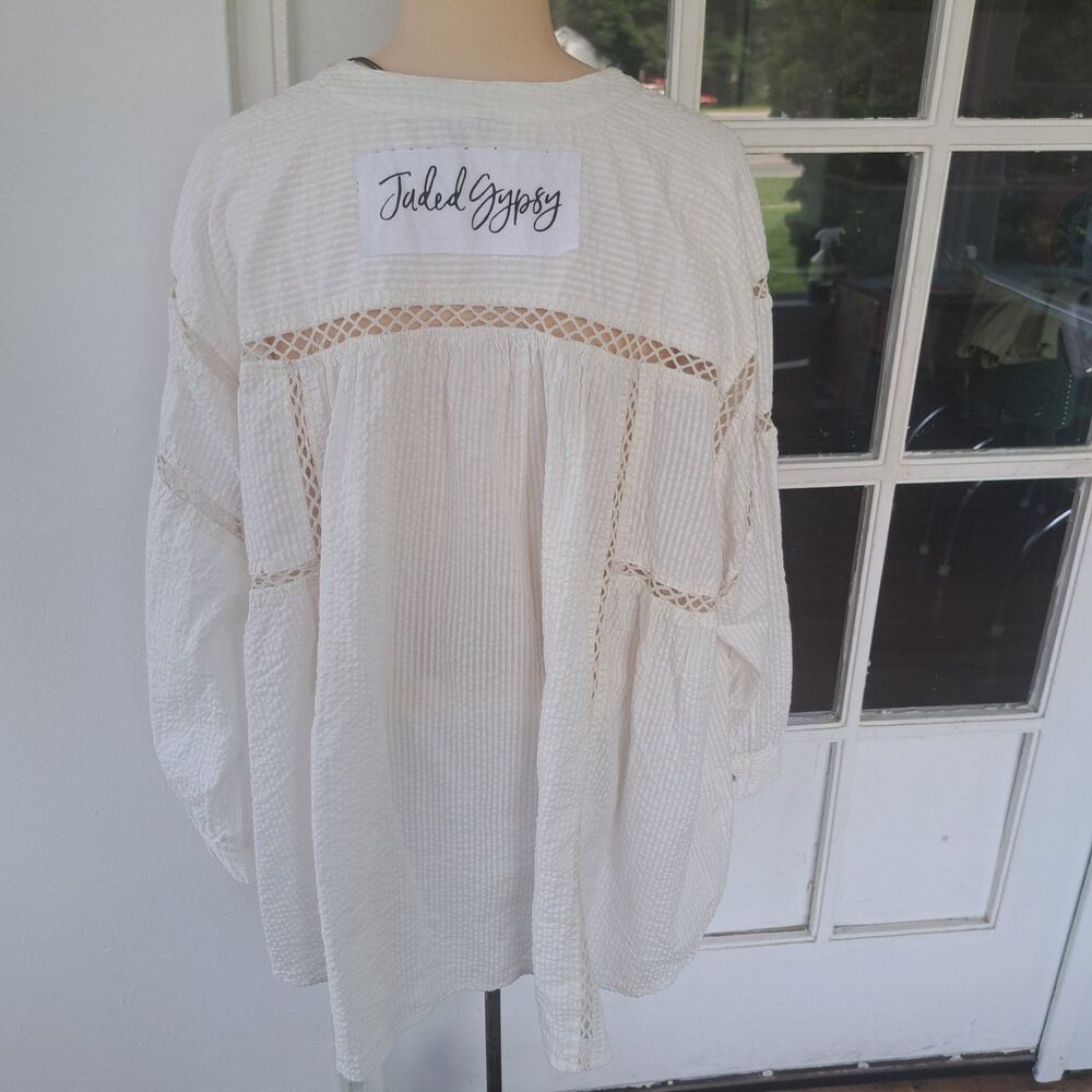 NEW Jaded Gypsy One Size White Long Sleeve Tunic Blouse Shirt Top Boho Oversized - Picture 13 of 13